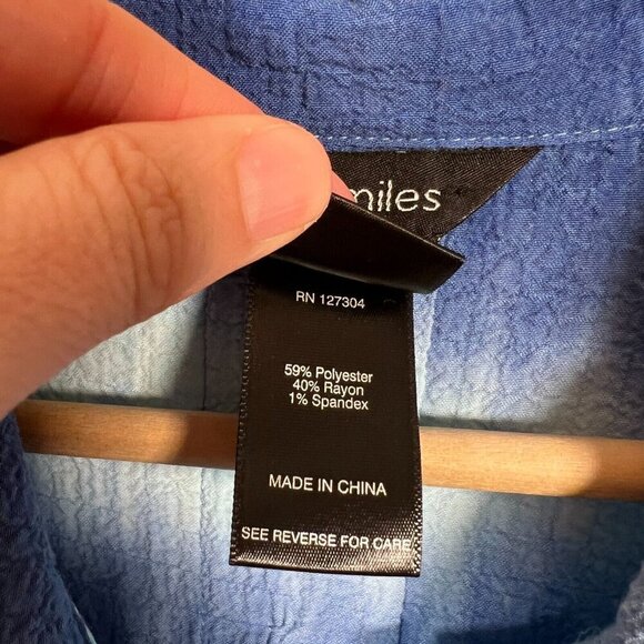 Ali Miles Crinkle Tunic Button Up Top Size Large Blue Tie Dye Artsy Art to Wear - Picture 10 of 11